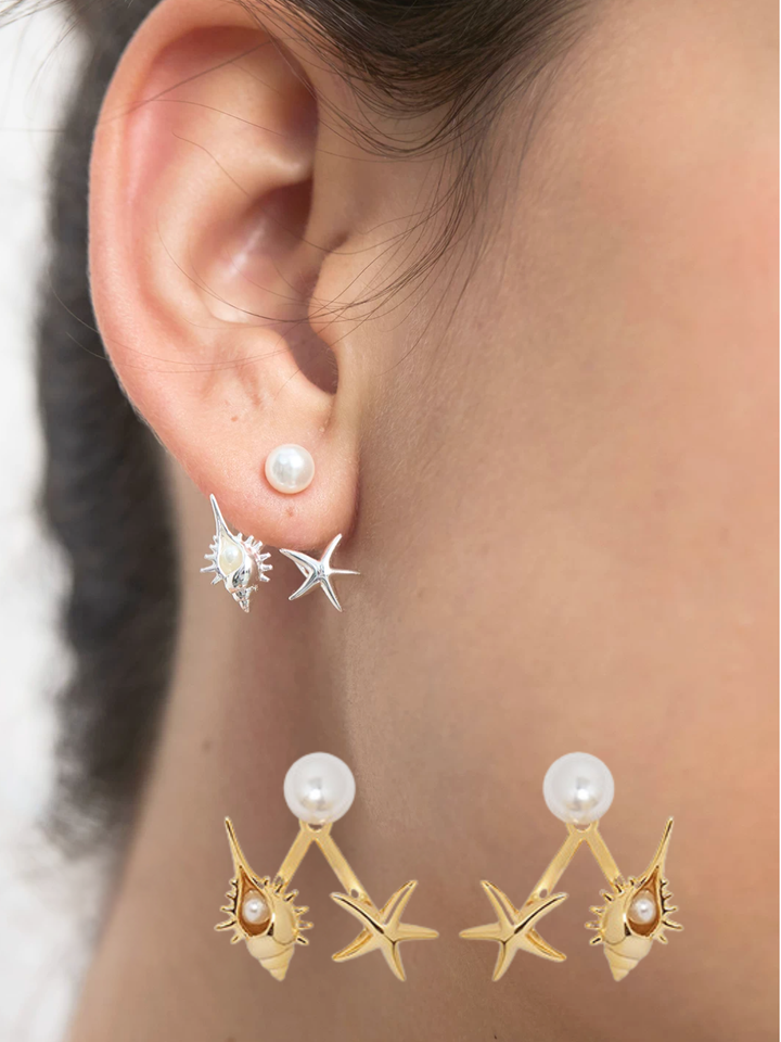 【EGO ACC】Starfish & Shell Pearl Earrings