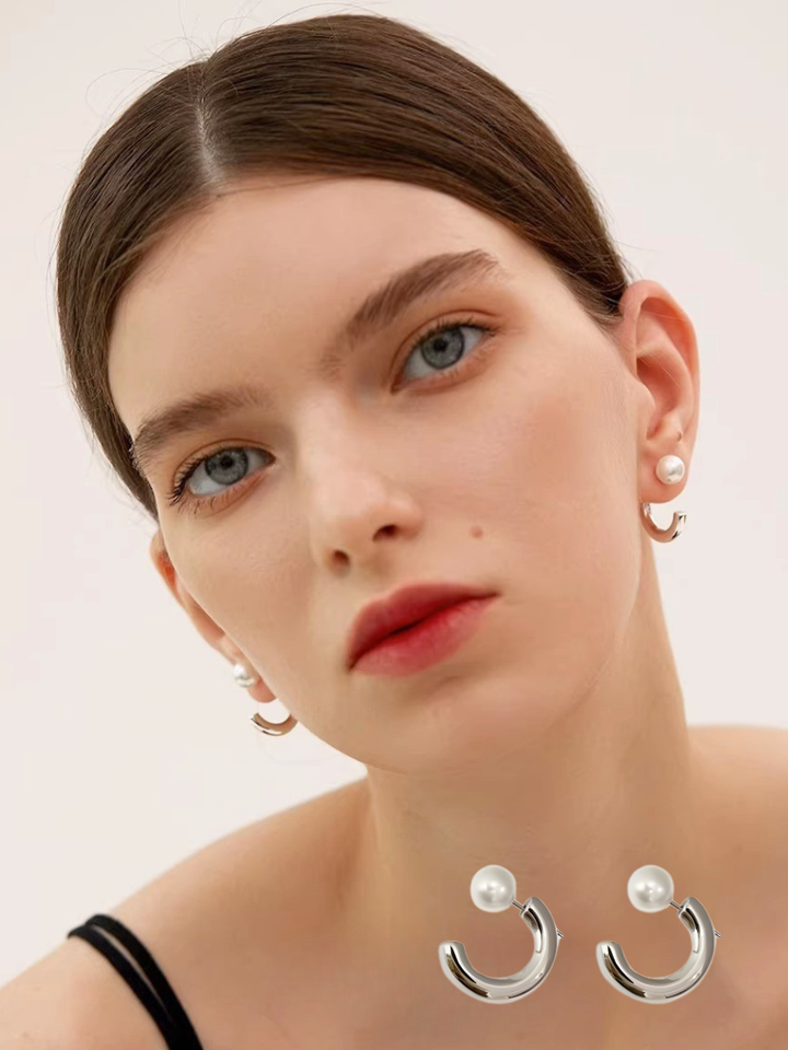 【EGO ACC】Pearl Curve Hoop Earrings