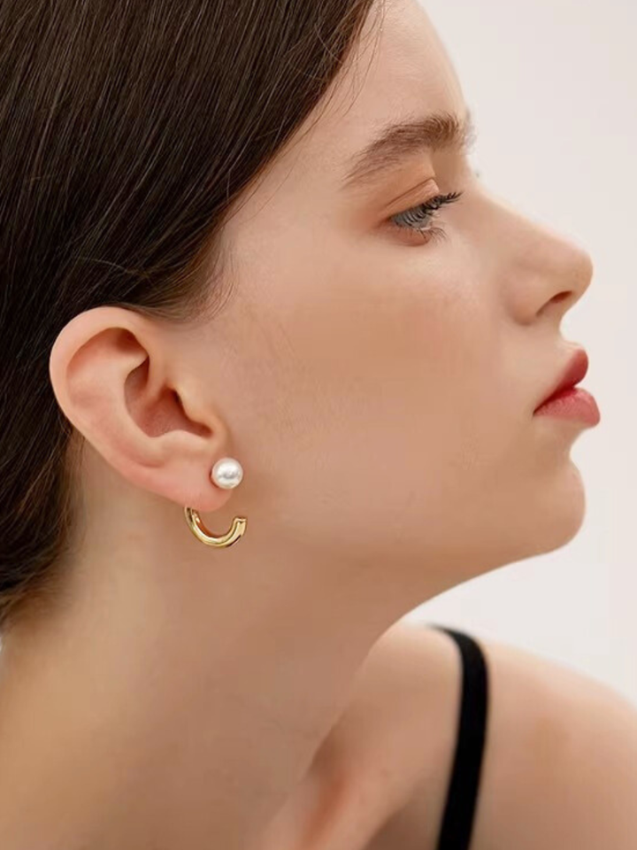 【EGO ACC】Pearl Curve Hoop Earrings