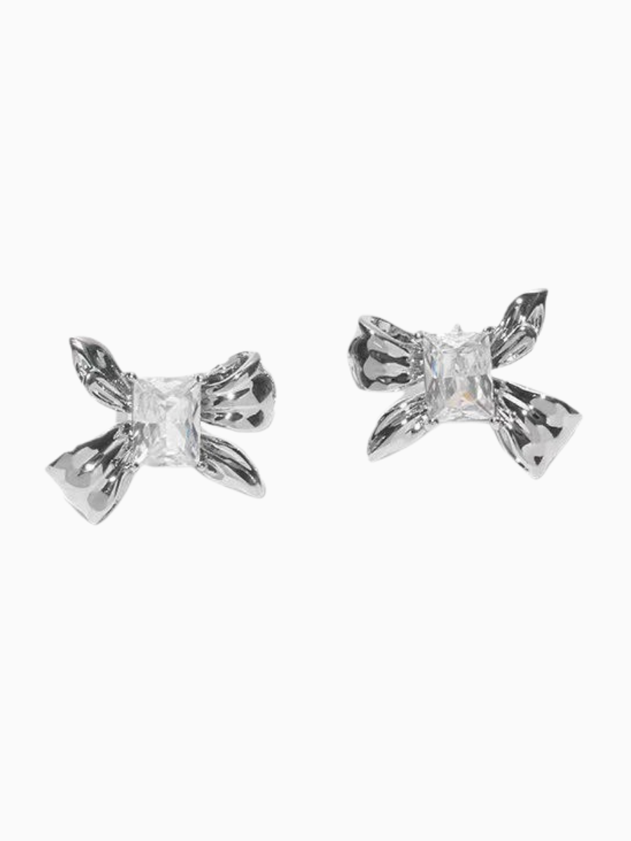 【EGO ACC】Crystal Ribbon Stud Earrings
