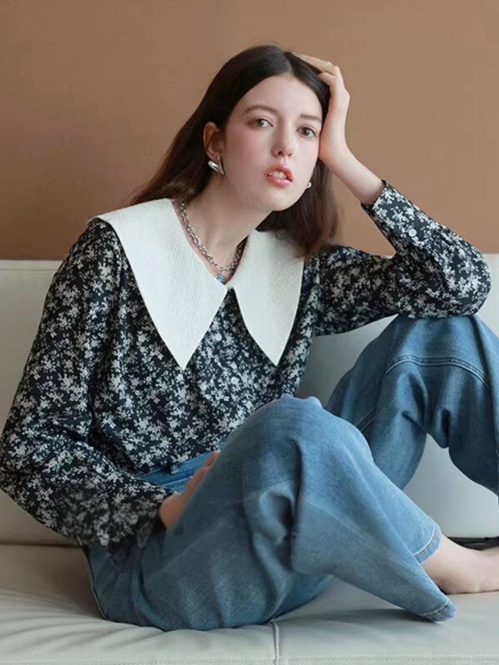 Vintage Flower Big Collar Blouse