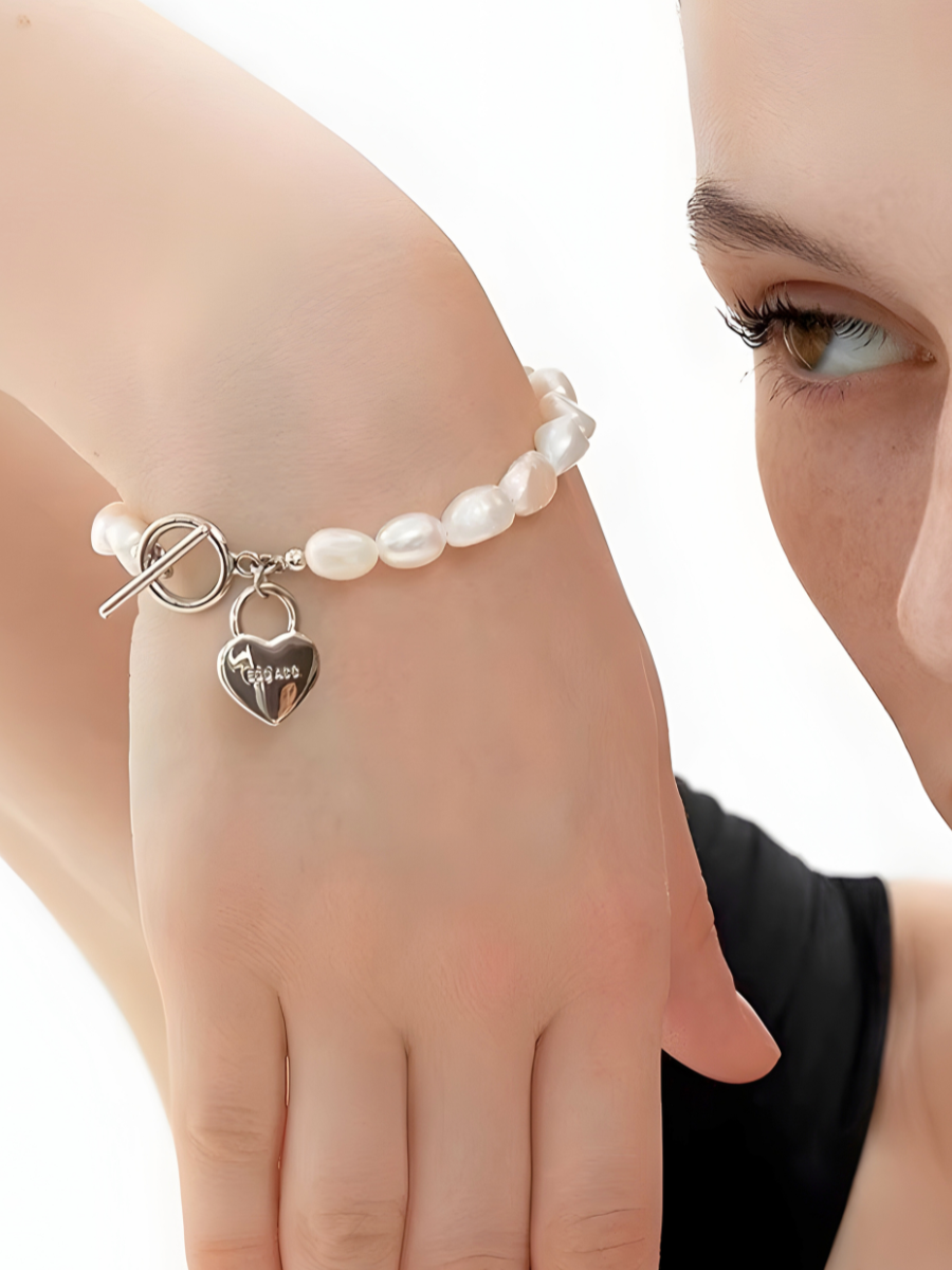 【EGO ACC】Heart Pearl Toggle Bracelet