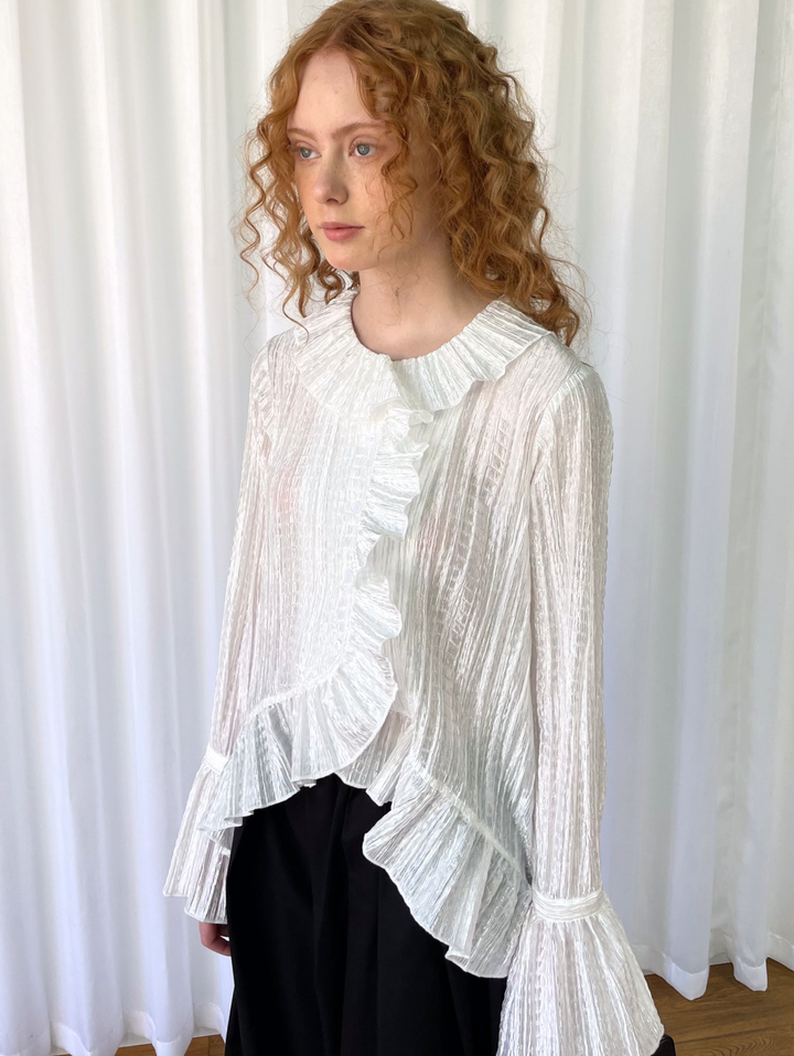【Loose Smell】Pleated Ruffle Long Blouse