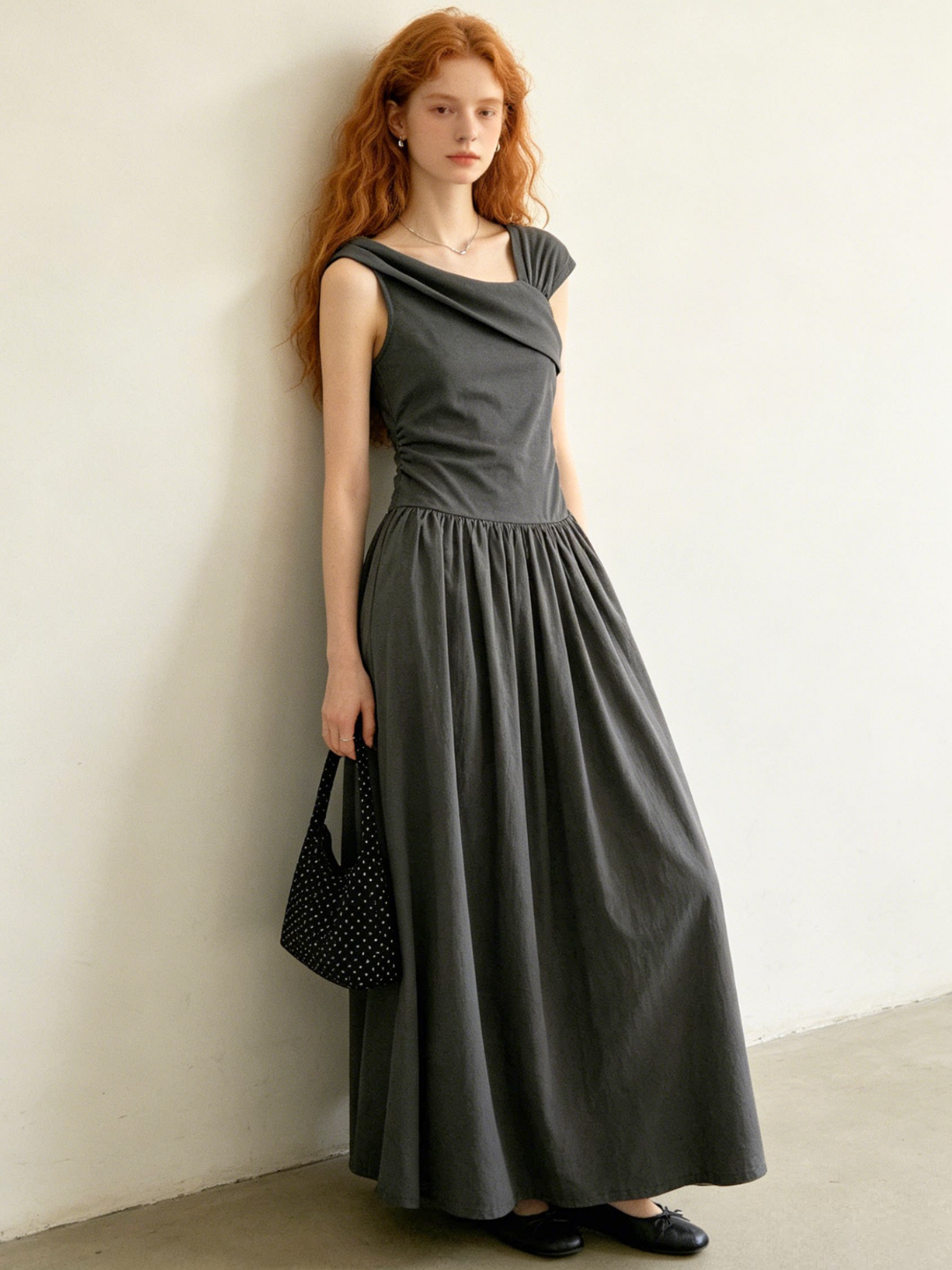 Draped Neck Flare Dress