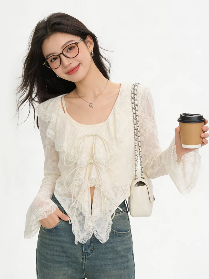 Sheer Lace Ribbon Blouse
